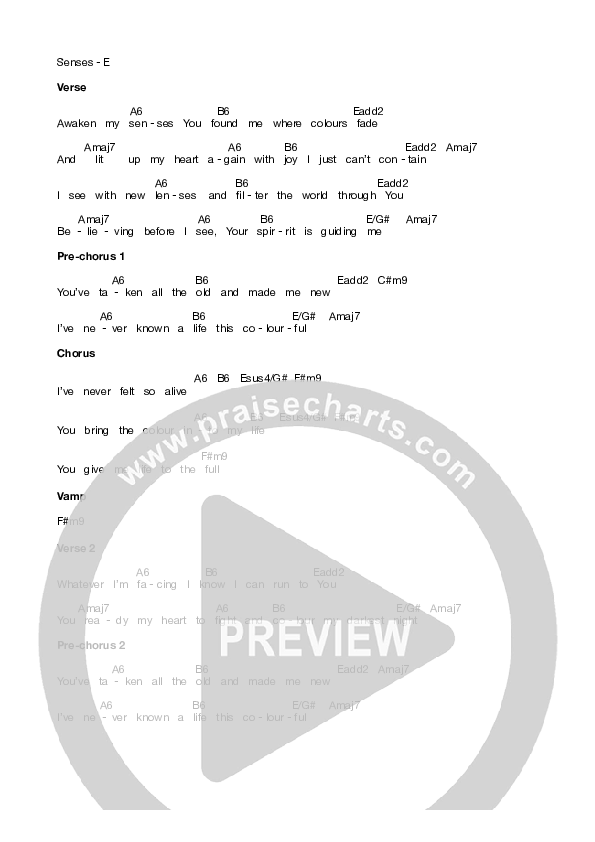 Senses (Live) Chord Chart (Equippers Worship)