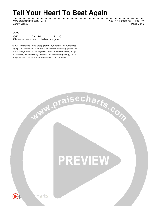 Tell Your Heart To Beat Again Chord Chart (Danny Gokey)