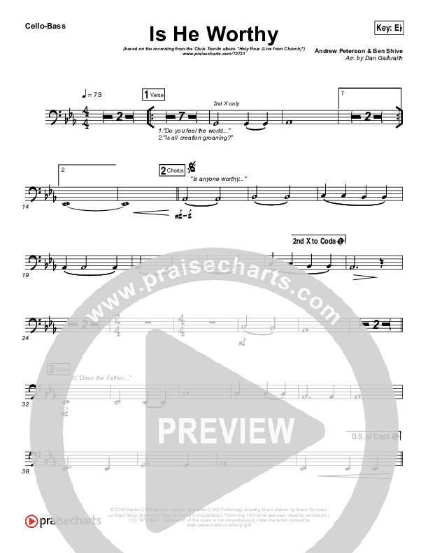 Is He Worthy (Live) Cello/Bass (Chris Tomlin)