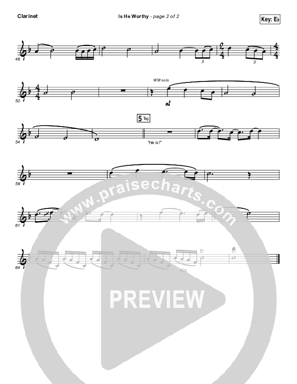 Is He Worthy (Live) Clarinet (Chris Tomlin)