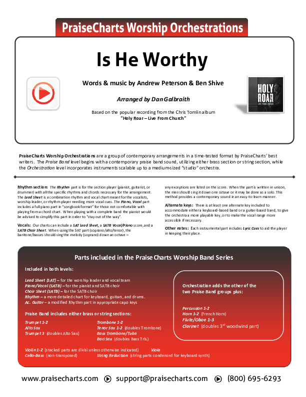 Is He Worthy (Live) Cover Sheet (Chris Tomlin)