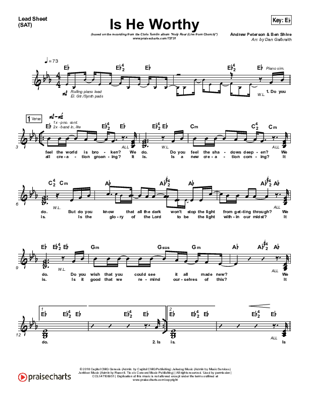 Is He Worthy (Live) Lead Sheet (SAT) (Chris Tomlin)