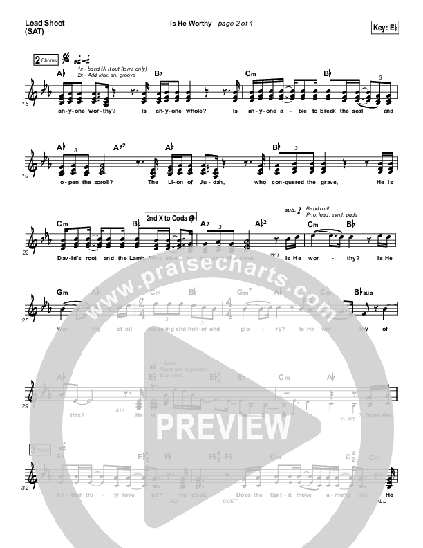 Is He Worthy (Live) Lead Sheet (SAT) (Chris Tomlin)