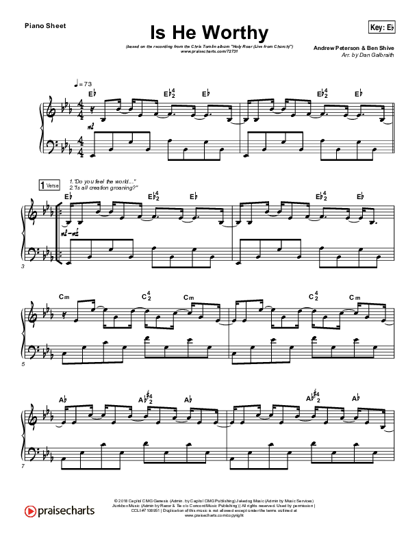 Is He Worthy (Live) Piano Sheet (Chris Tomlin)