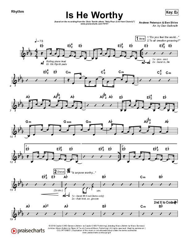 Is He Worthy (Live) Rhythm Chart (Chris Tomlin)