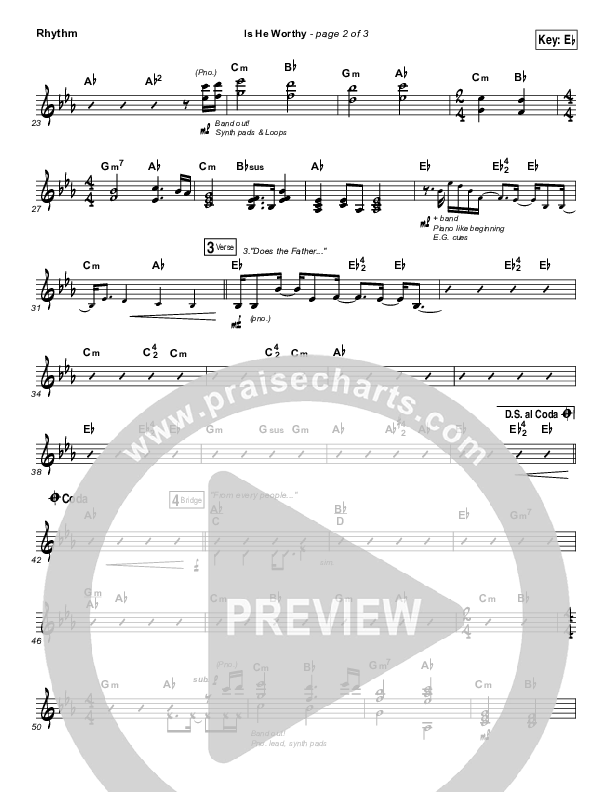 Is He Worthy (Live) Rhythm Chart (Chris Tomlin)