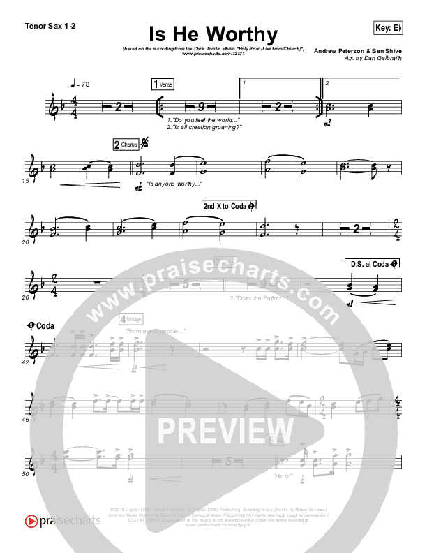 Is He Worthy (Live) Tenor Sax 1/2 (Chris Tomlin)
