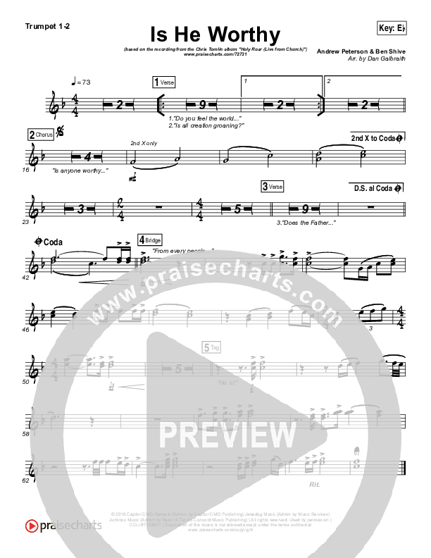 Is He Worthy (Live) Trumpet 1,2 (Chris Tomlin)