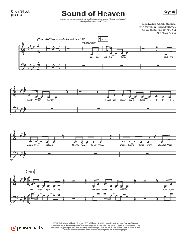 Sound Of Heaven Choir Sheet (SATB) (Tasha Layton / Chris McClarney)