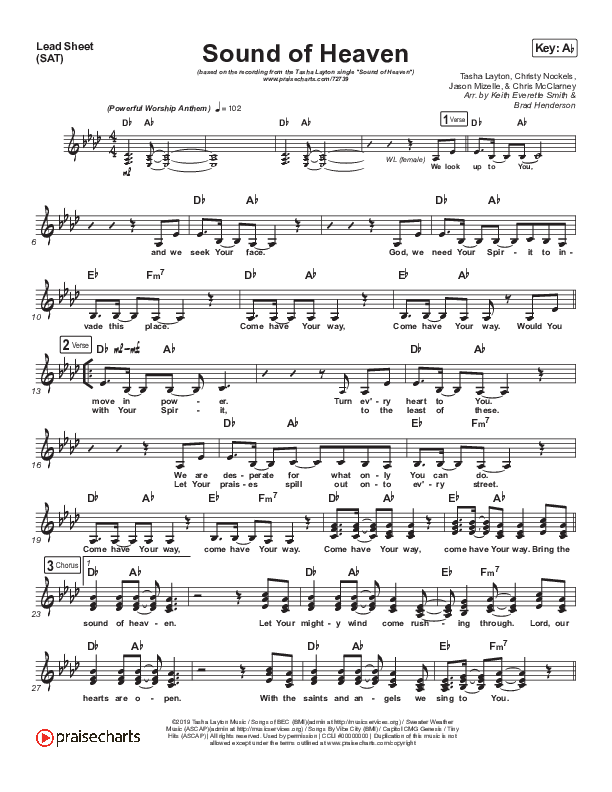 Sound Of Heaven Lead Sheet (SAT) (Tasha Layton / Chris McClarney)