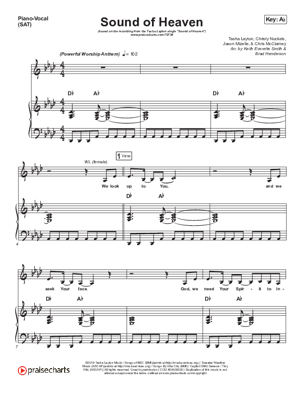 Sound Of Heaven Piano/Vocal (SAT) (Tasha Layton / Chris McClarney)