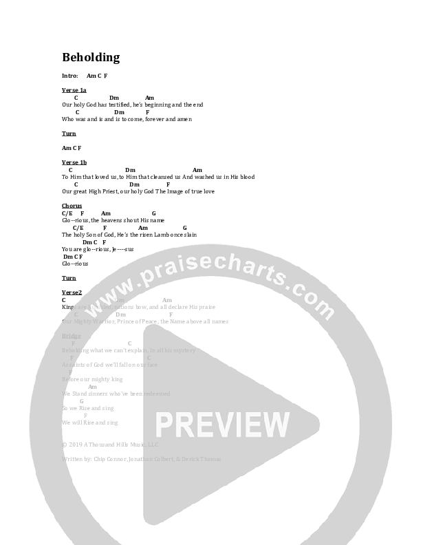 Beholding The King Chords & Lyrics (A Thousand Hills Music)