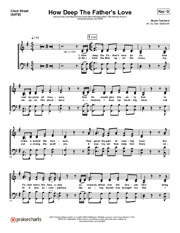 How Deep The Father's Love For Us Choir Sheet (SATB) (Austin Stone Worship)