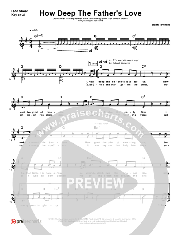 How Deep The Father's Love For Us Lead Sheet (Melody) (Austin Stone Worship)