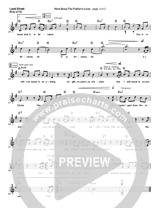 How Deep The Father's Love For Us Lead Sheet (Melody) (Austin Stone Worship)