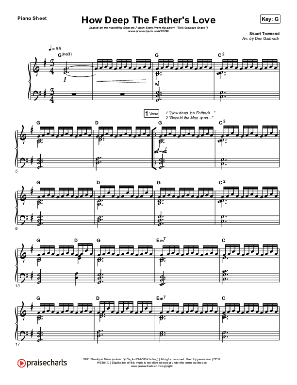 How Deep The Father's Love For Us Piano Sheet (Austin Stone Worship)