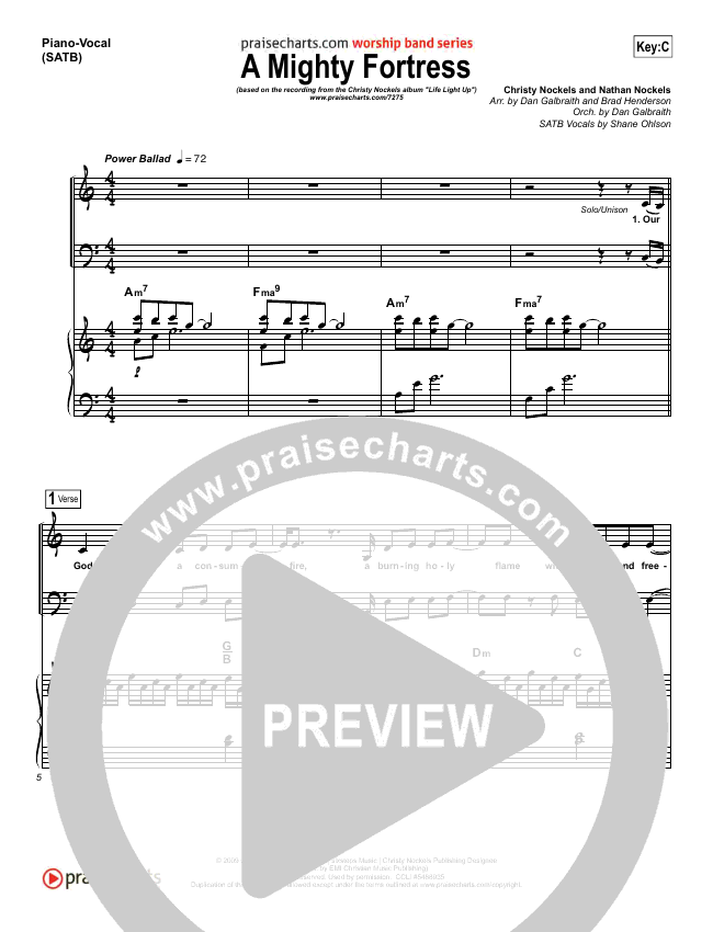 A Mighty Fortress Piano Vocal Satb Christy Nockels Praisecharts