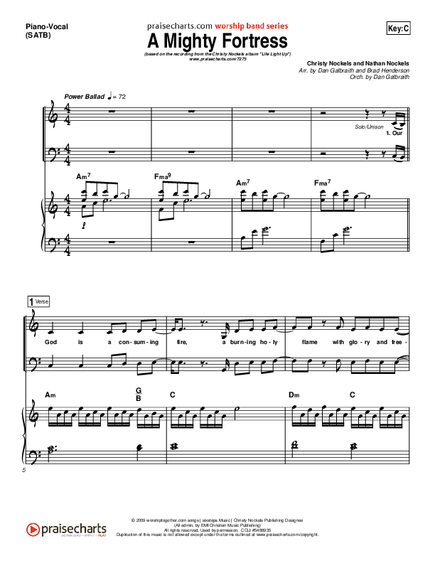 A Mighty Fortress Piano/Vocal (SATB) (Christy Nockels)