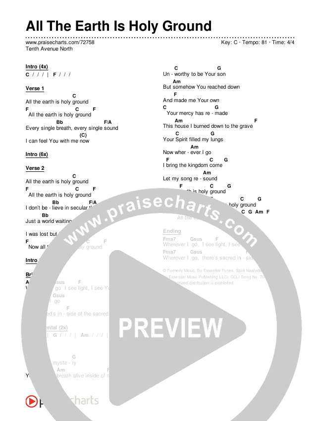 All The Earth Is Holy Ground Chords & Lyrics (Tenth Avenue North)