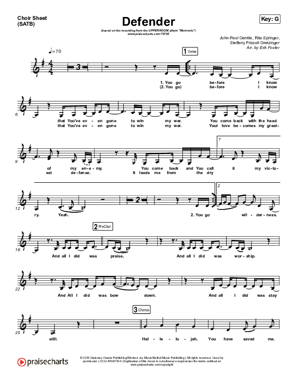 Defender (Live) Choir Sheet (SATB) (UPPERROOM / Abbie Simmons)