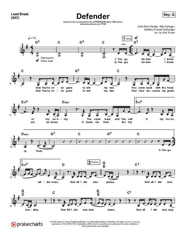Defender (Live) Lead Sheet (SAT) (UPPERROOM / Abbie Simmons)
