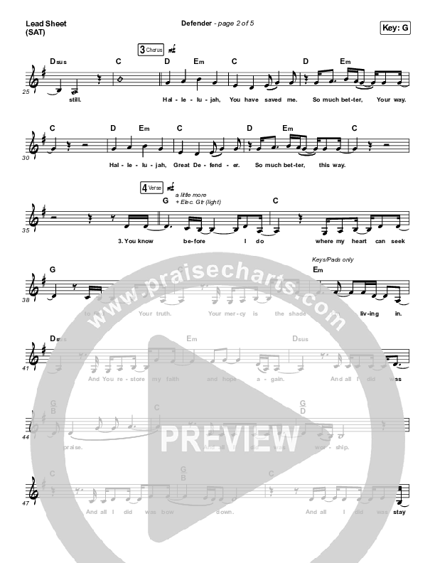 Defender (Live) Lead Sheet (SAT) (UPPERROOM / Abbie Simmons)