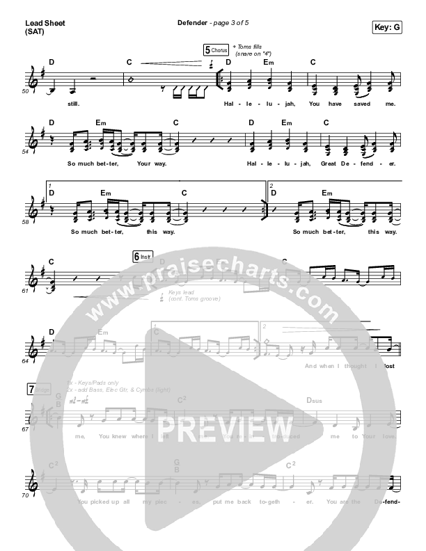 Defender (Live) Lead Sheet (SAT) (UPPERROOM / Abbie Simmons)