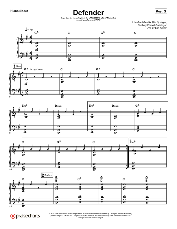 Defender (Live) Piano Sheet (UPPERROOM / Abbie Simmons)