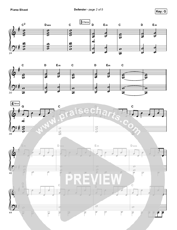 Defender (Live) Piano Sheet (UPPERROOM / Abbie Simmons)