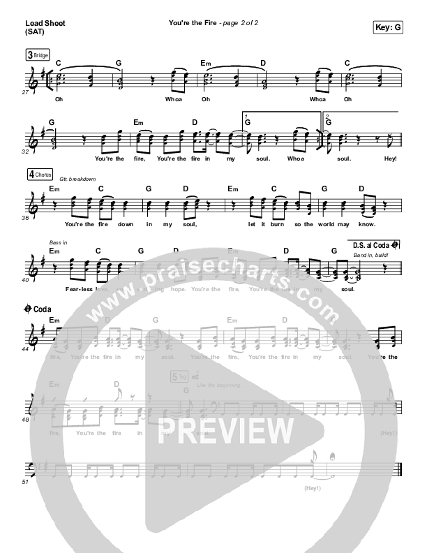 You're The Fire Lead Sheet (SAT) (People of the Earth)