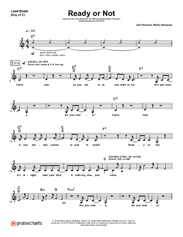 Ready Or Not Lead Sheet (Melody) (Hillsong UNITED)