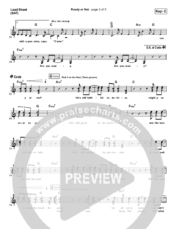 Ready Or Not Lead Sheet (SAT) (Hillsong UNITED)