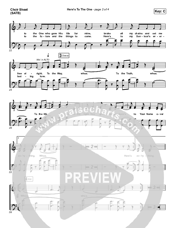 Here's To The One Choir Sheet (SATB) (Hillsong UNITED)