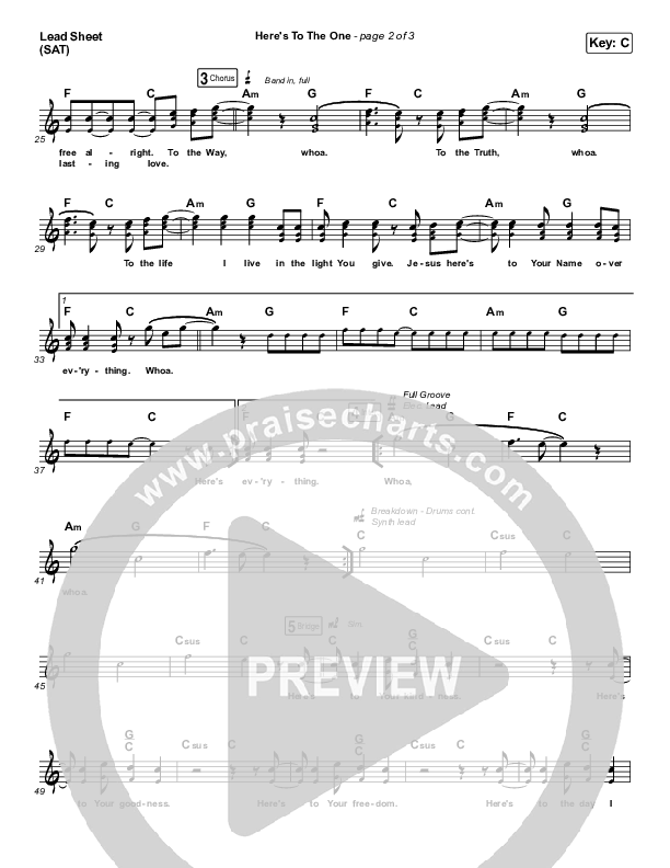 Here's To The One Lead Sheet (SAT) (Hillsong UNITED)