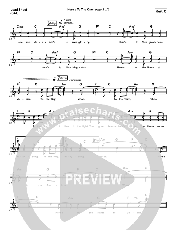 Here's To The One Lead Sheet (SAT) (Hillsong UNITED)