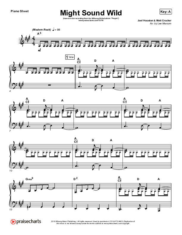 Might Sound Wild Piano Sheet (Hillsong UNITED)