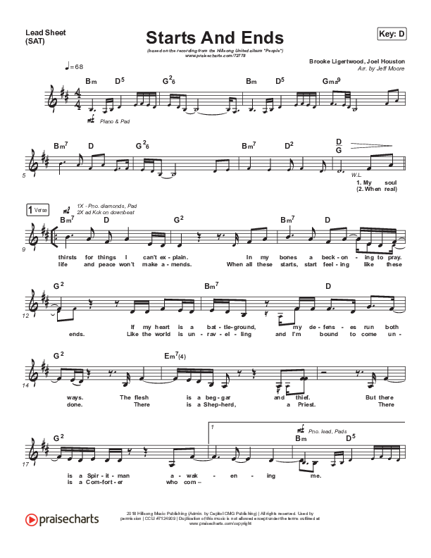 Starts And Ends Lead Sheet (SAT) (Hillsong UNITED)