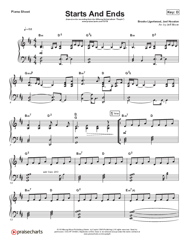 Starts And Ends Piano Sheet (Hillsong UNITED)