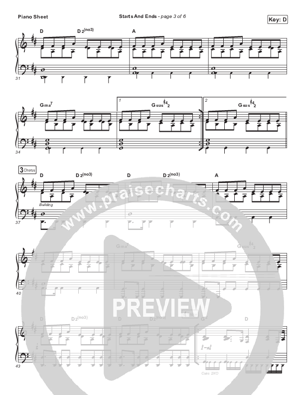 Starts And Ends Piano Sheet (Hillsong UNITED)