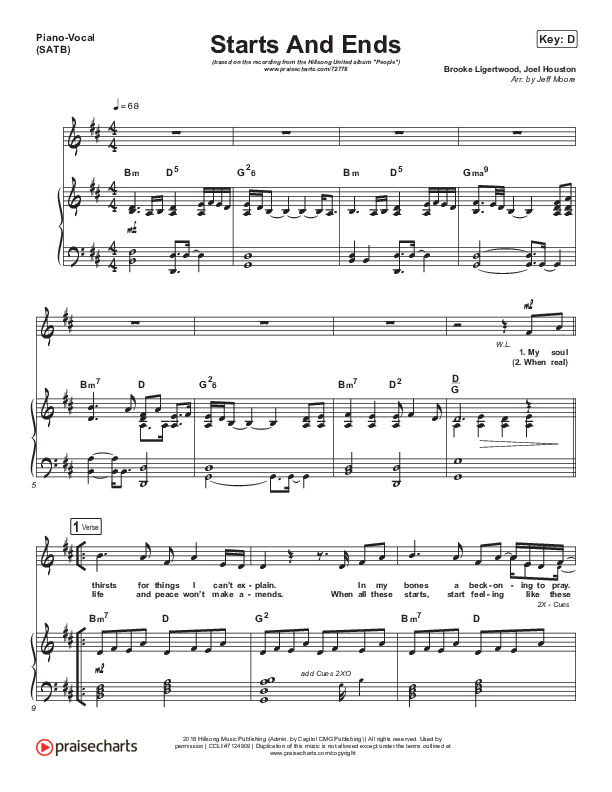 Starts And Ends Piano/Vocal (SATB) (Hillsong UNITED)