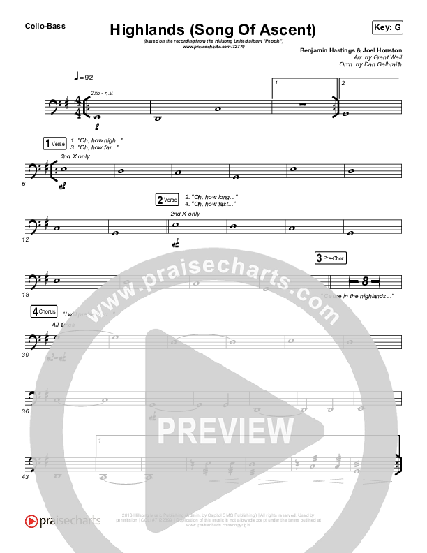 Highlands (Song Of Ascent) Cello/Bass (Hillsong UNITED)