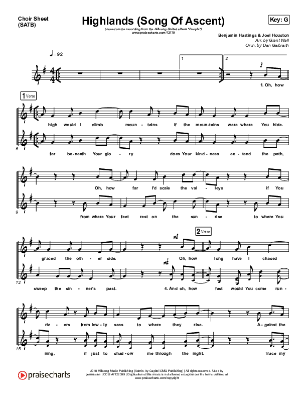 Highlands (Song Of Ascent) Choir Sheet (SATB) (Hillsong UNITED)