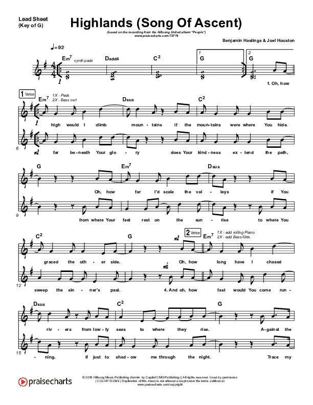 Highlands (Song Of Ascent) Lead Sheet (Melody) (Hillsong UNITED)