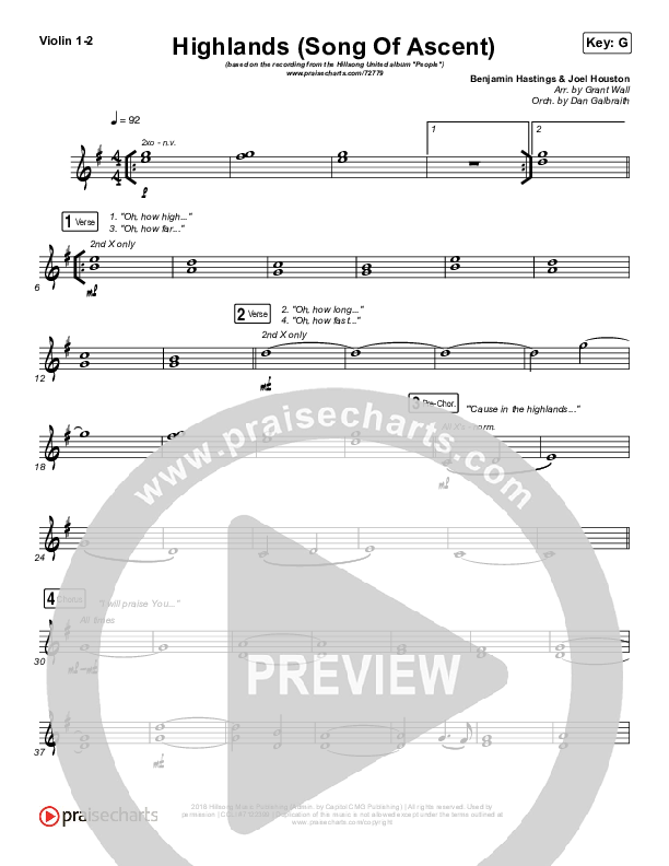 Highlands (Song Of Ascent) Violin 1/2 (Hillsong UNITED)