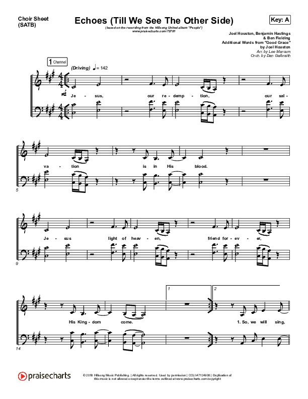 Echoes (Till We See The Other Side) Choir Sheet (SATB) (Hillsong UNITED)