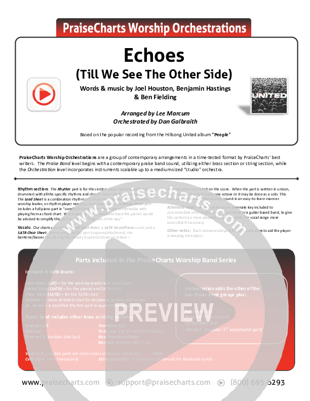 Echoes (Till We See The Other Side) Cover Sheet (Hillsong UNITED)
