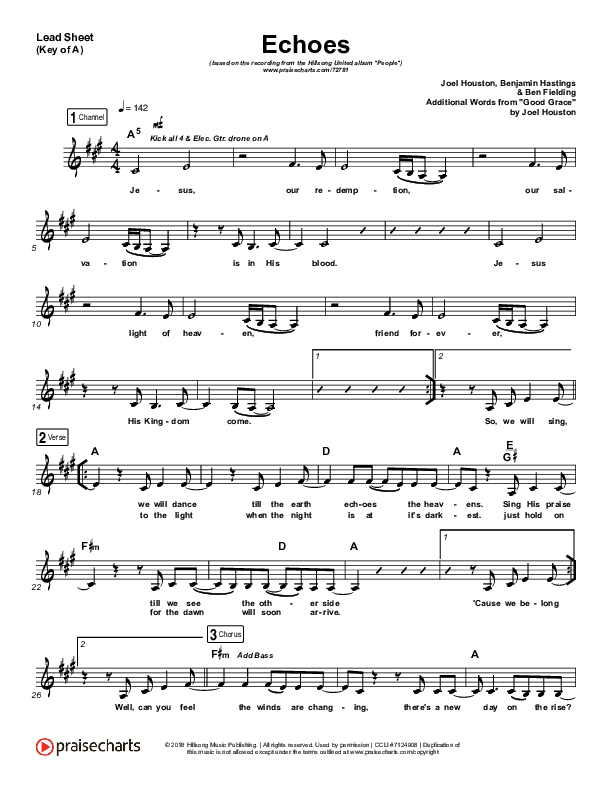 Echoes (Till We See The Other Side) Lead Sheet (Melody) (Hillsong UNITED)