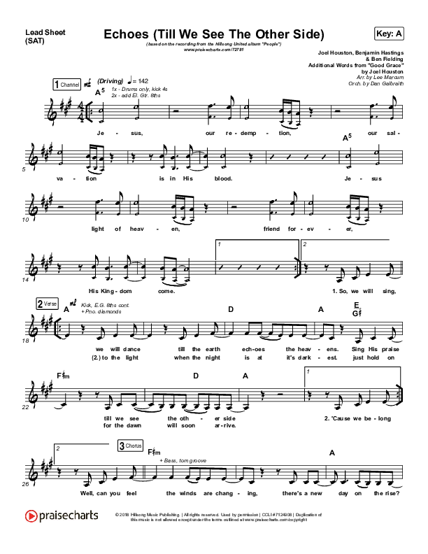 Echoes (Till We See The Other Side) Lead Sheet (SAT) (Hillsong UNITED)