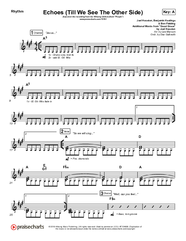 Echoes (Till We See The Other Side) Rhythm Chart (Hillsong UNITED)