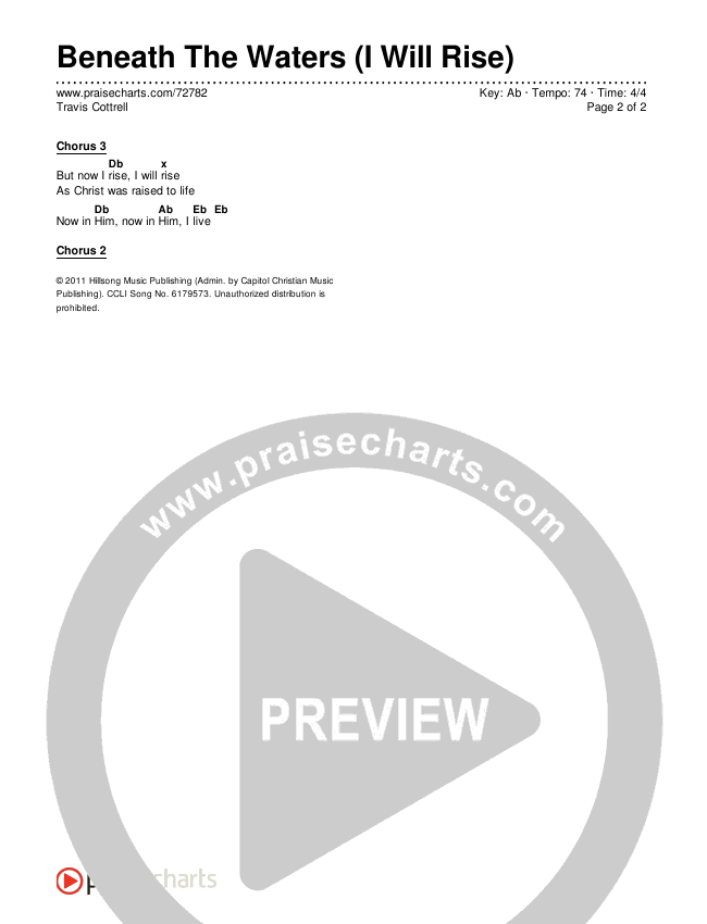 Beneath The Waters (I Will Rise) Chords & Lyrics (Travis Cottrell)